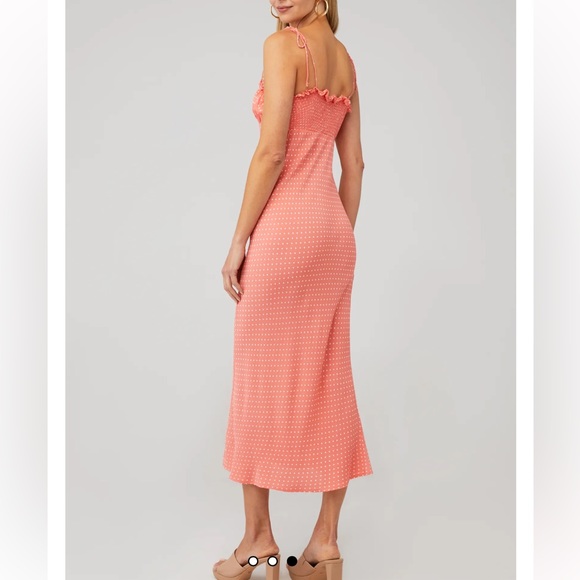 CLEOBELLA Coral Peach Pink Polka Dot Emily Sleeveless Midi Slip Dress Size Small - Picture 4 of 11